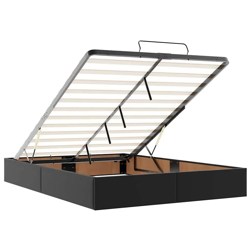 Ottoman Storage Bed Frame Double Black Faux Leather Slatted Base Hydraulic Lift Mechanism