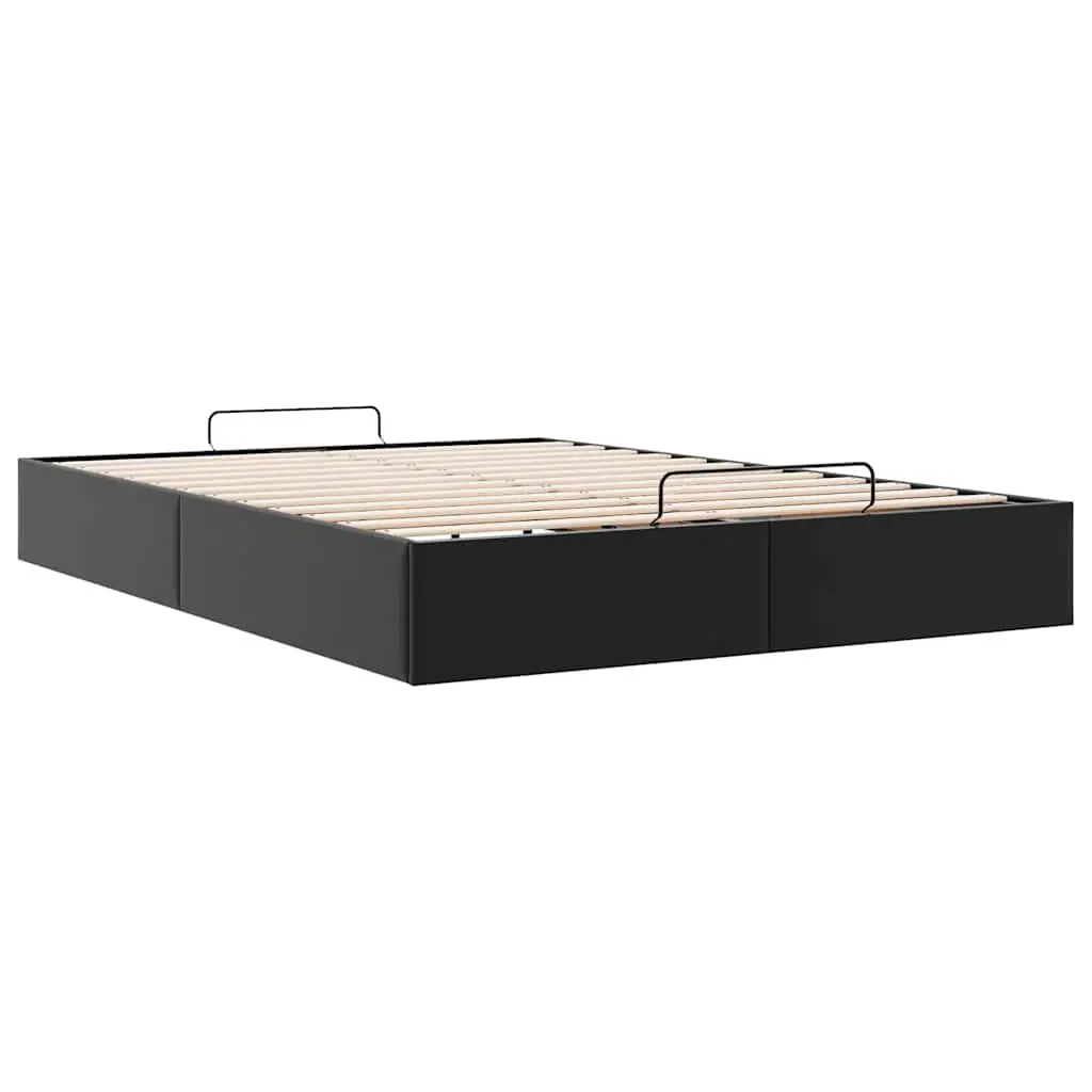 Ottoman Storage Bed Frame Double Black Faux Leather Slatted Base Hydraulic Lift Mechanism