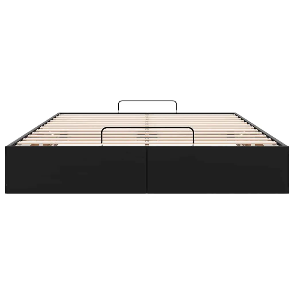 Ottoman Storage Bed Frame Double Black Faux Leather Slatted Base Hydraulic Lift Mechanism