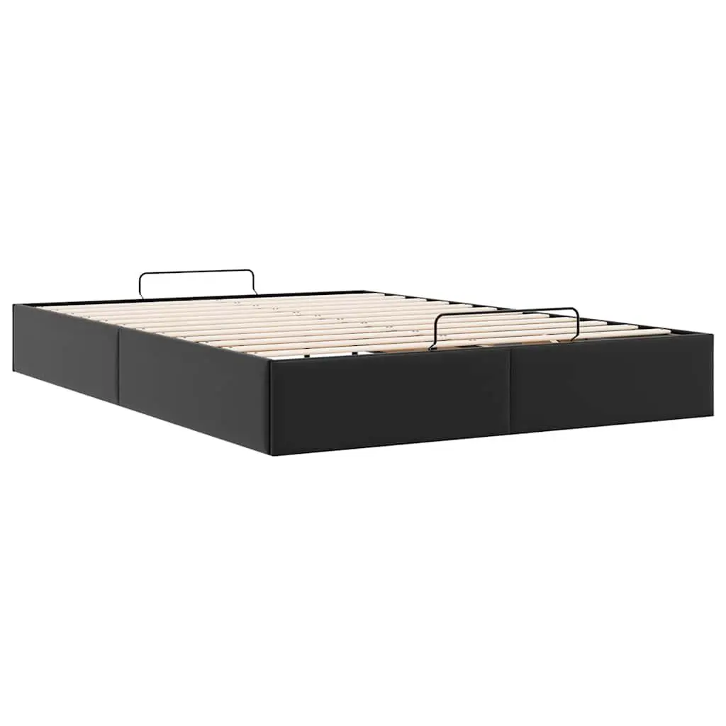 Ottoman Storage Bed Frame Double Black Faux Leather Slatted Base Hydraulic Lift Mechanism