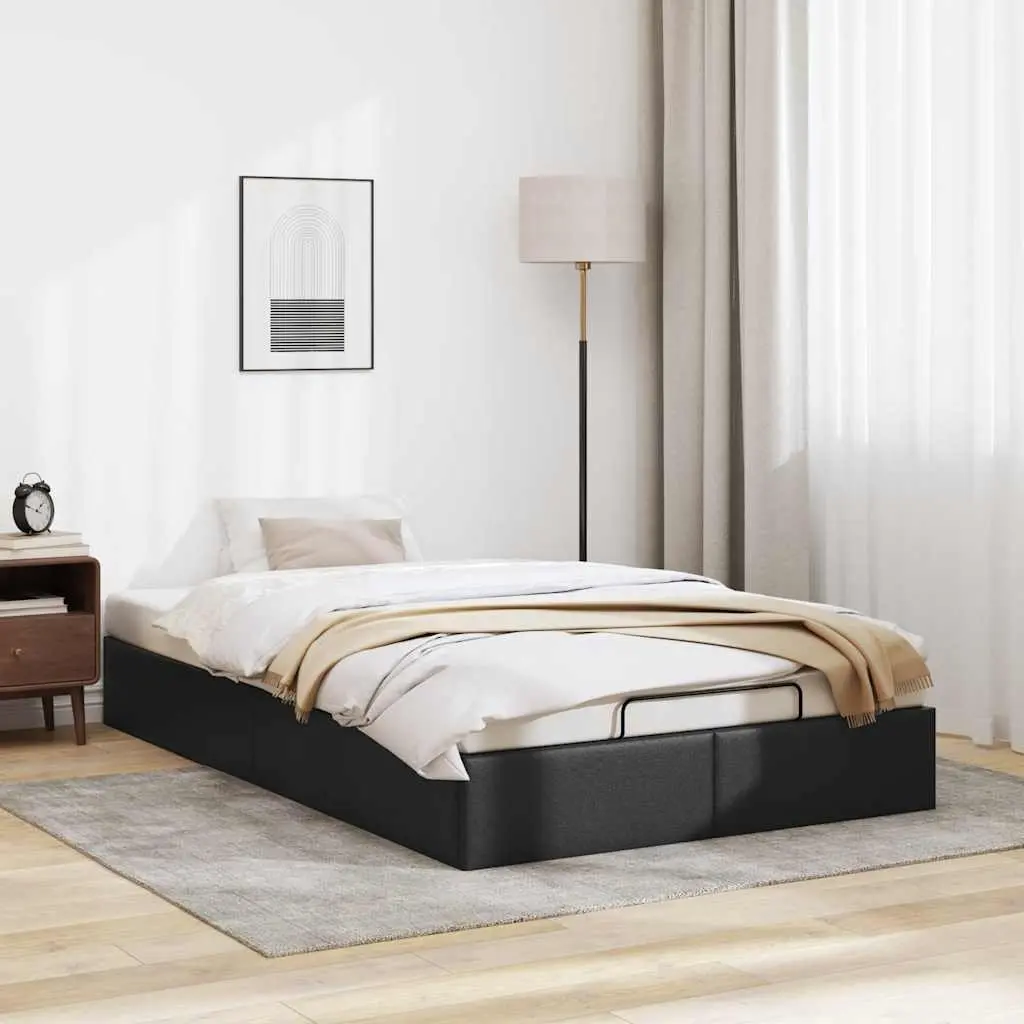 King Single Ottoman Storage Bed Frame in Black Faux Leather