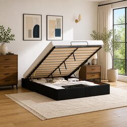 Double Fabric Ottoman Storage Bed Frame with Lift Mechanism