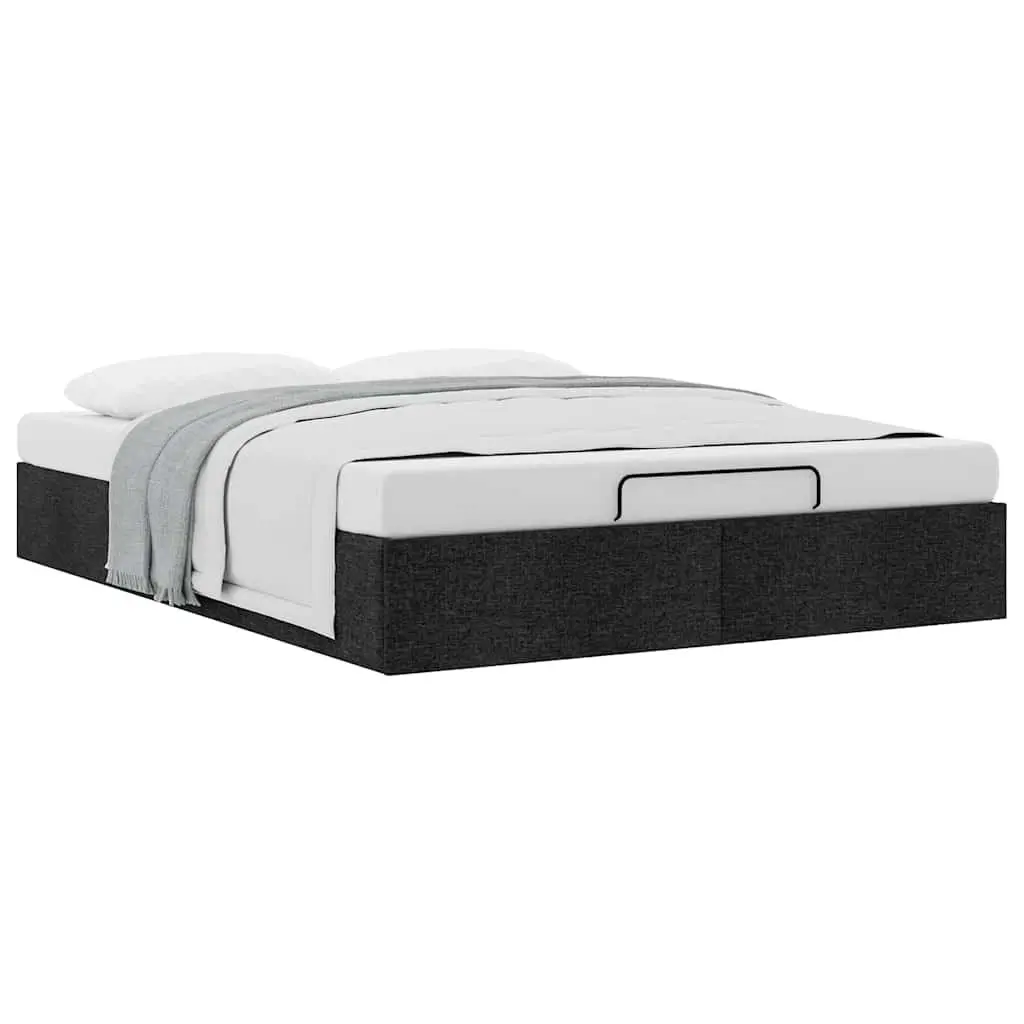 Queen Ottoman Storage Bed Frame Black Polyester Fabric Upholstered Lift Mechanism