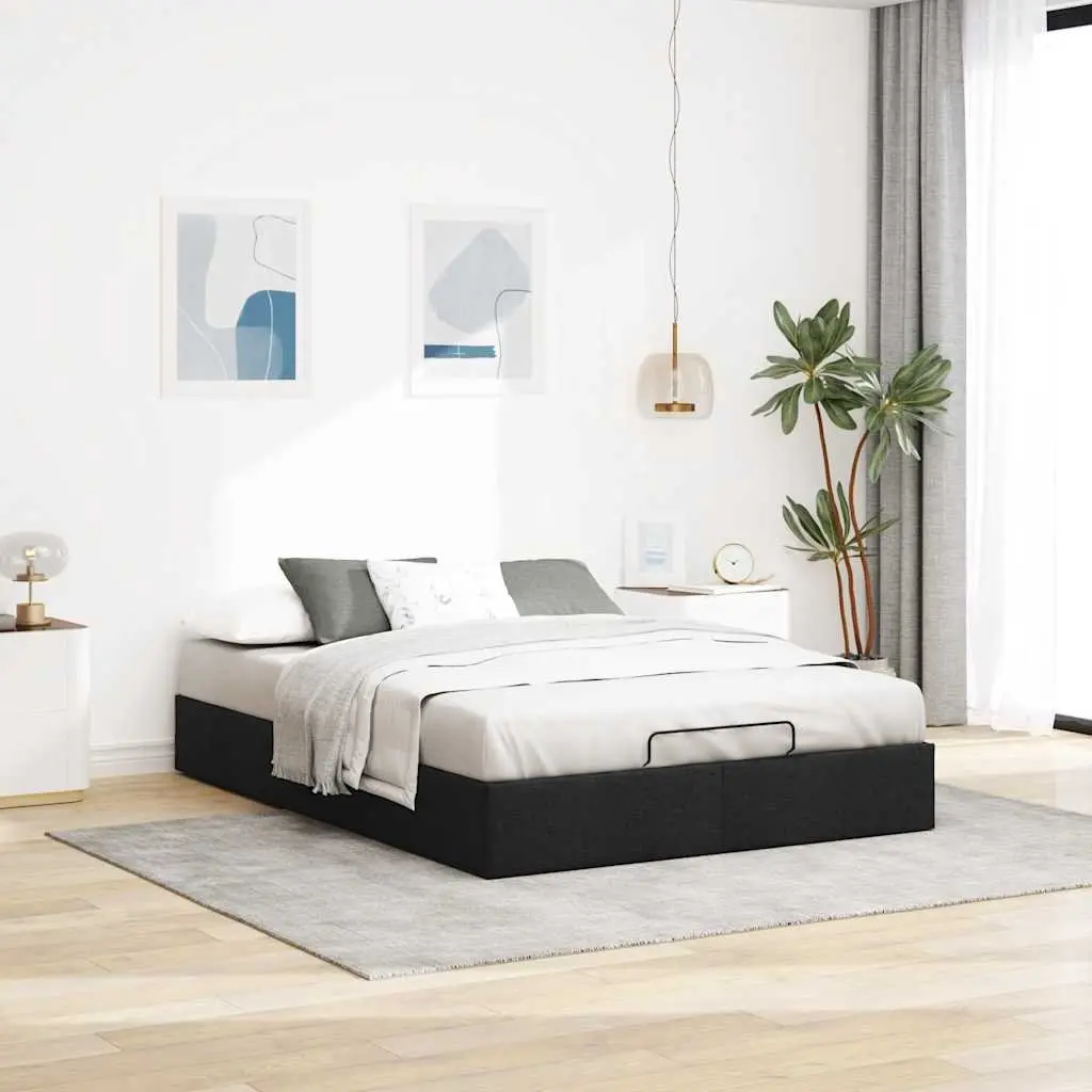 Queen Ottoman Storage Bed Frame Black Polyester Fabric Upholstered Lift Mechanism