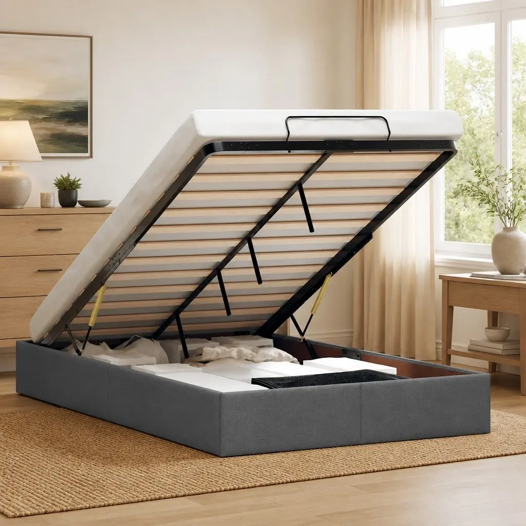 Grey Fabric Ottoman Storage Bed Frame