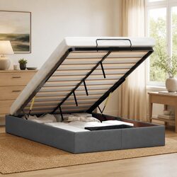 Comfortable Grey Fabric Ottoman Storage Bed Frame