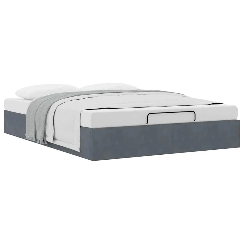 Ottoman Storage Bed Frame Double Size Dark Grey Velvet Slatted Base with Hydraulic Lift