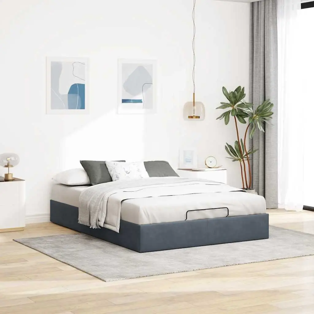 Ottoman Storage Bed Frame Double Size Dark Grey Velvet Slatted Base with Hydraulic Lift