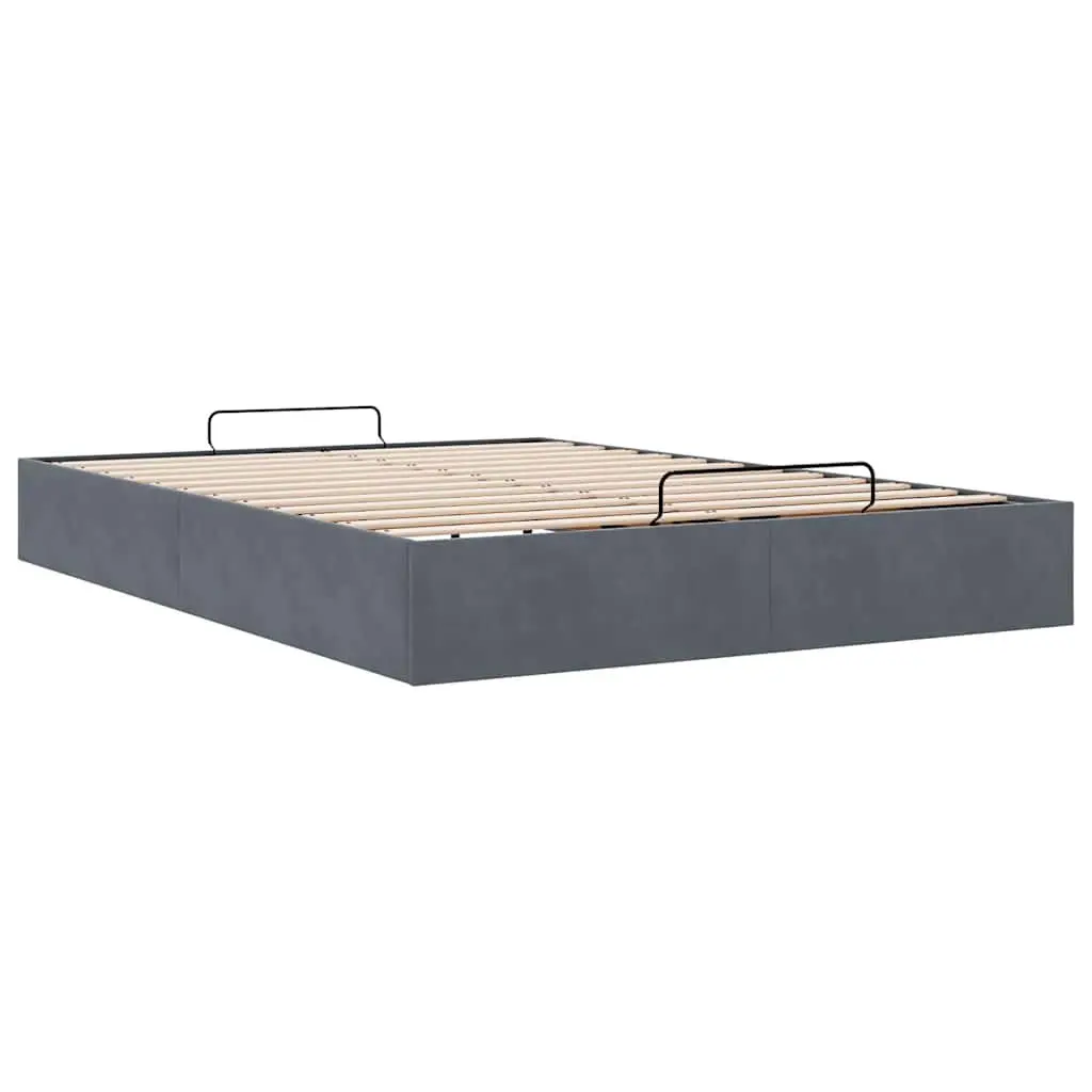 Ottoman Storage Bed Frame Double Size Dark Grey Velvet Slatted Base with Hydraulic Lift