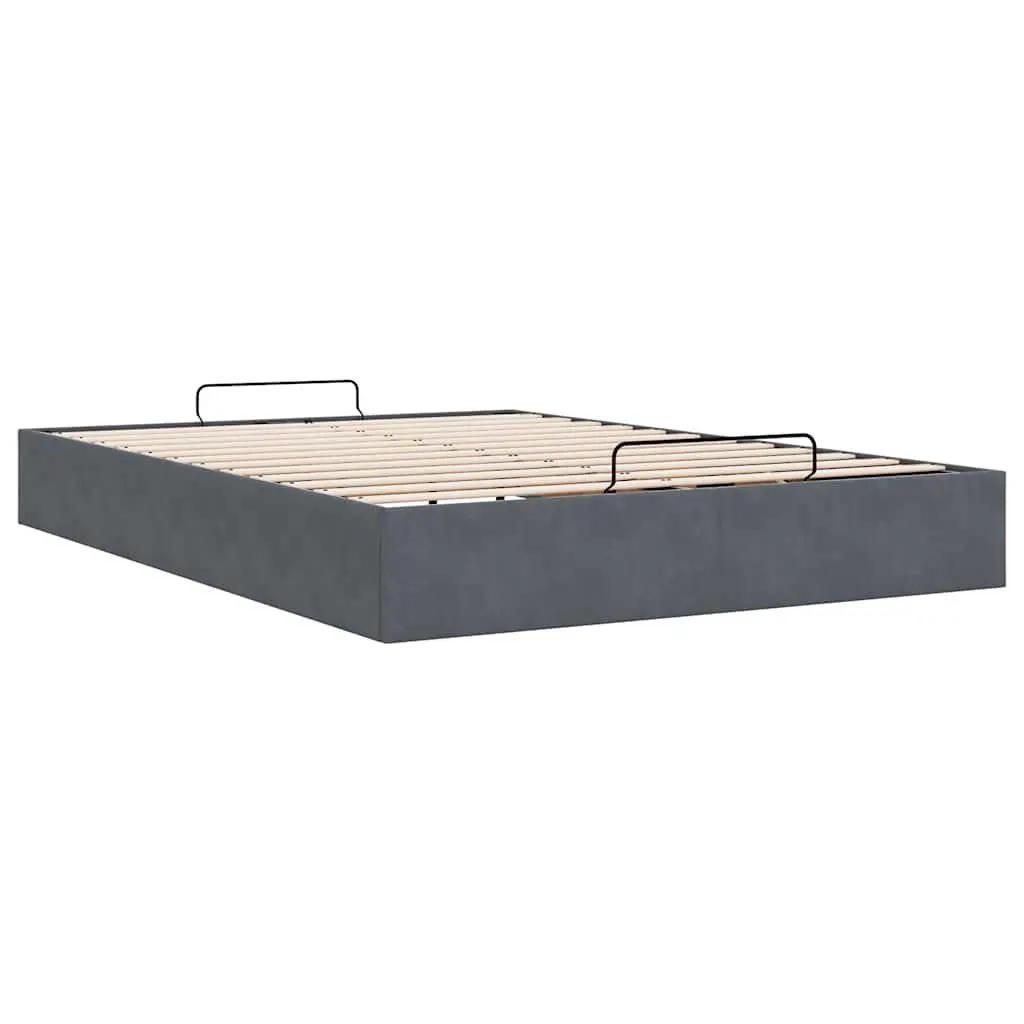 Ottoman Storage Bed Frame Double Size Dark Grey Velvet Slatted Base with Hydraulic Lift
