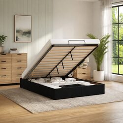Black Velvet Double Ottoman Bed Frame with Storage