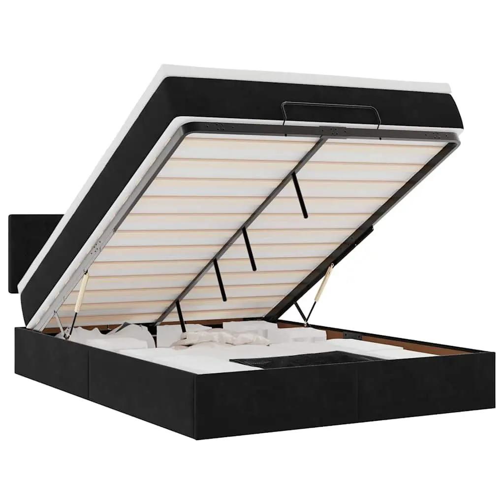 Black Velvet Double Ottoman Bed Frame with Storage
