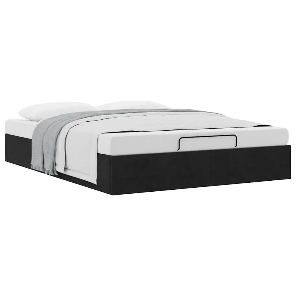 Black Velvet Double Ottoman Bed Frame with Storage