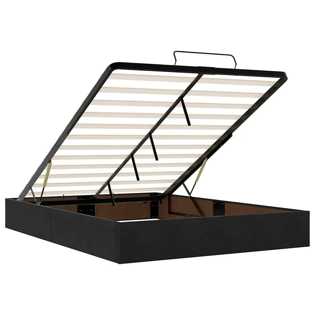 Black Velvet Double Ottoman Bed Frame with Storage