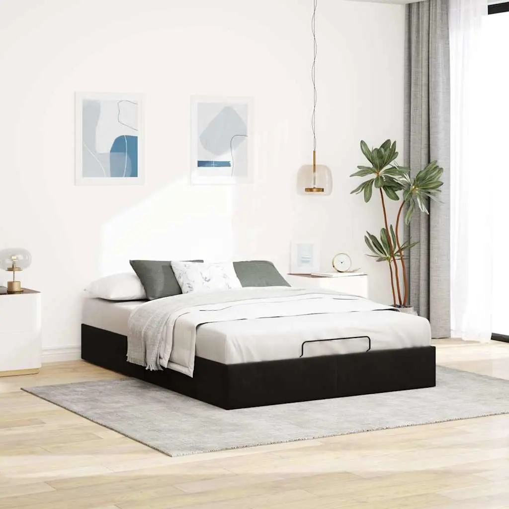 Black Velvet Double Ottoman Bed Frame with Storage