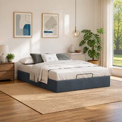 Velvet Grey Queen Ottoman Storage Bed Frame