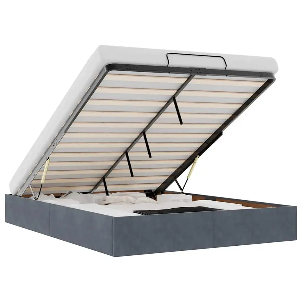 Ottoman Storage Bed Frame Velvet Grey Queen Size