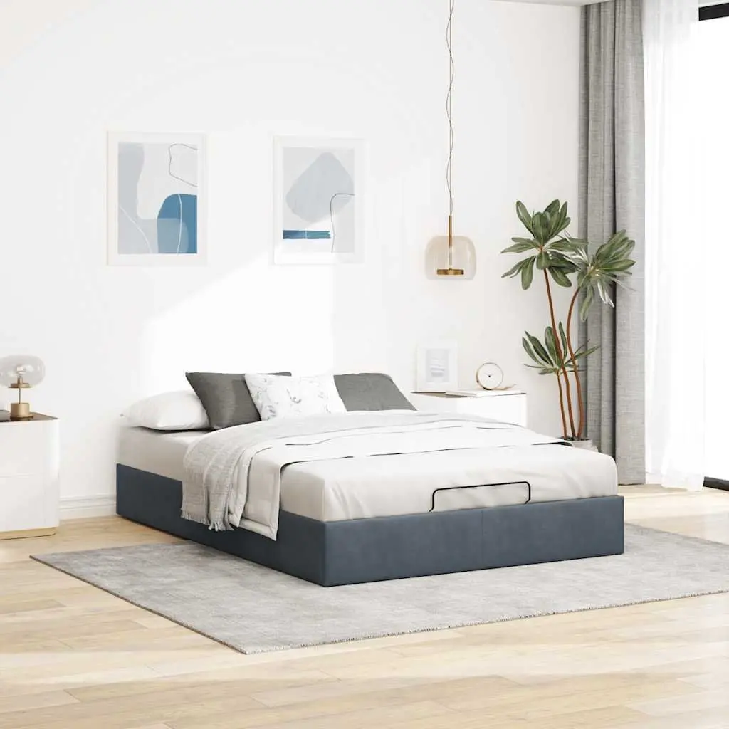 Ottoman Storage Bed Frame Velvet Grey Queen Size
