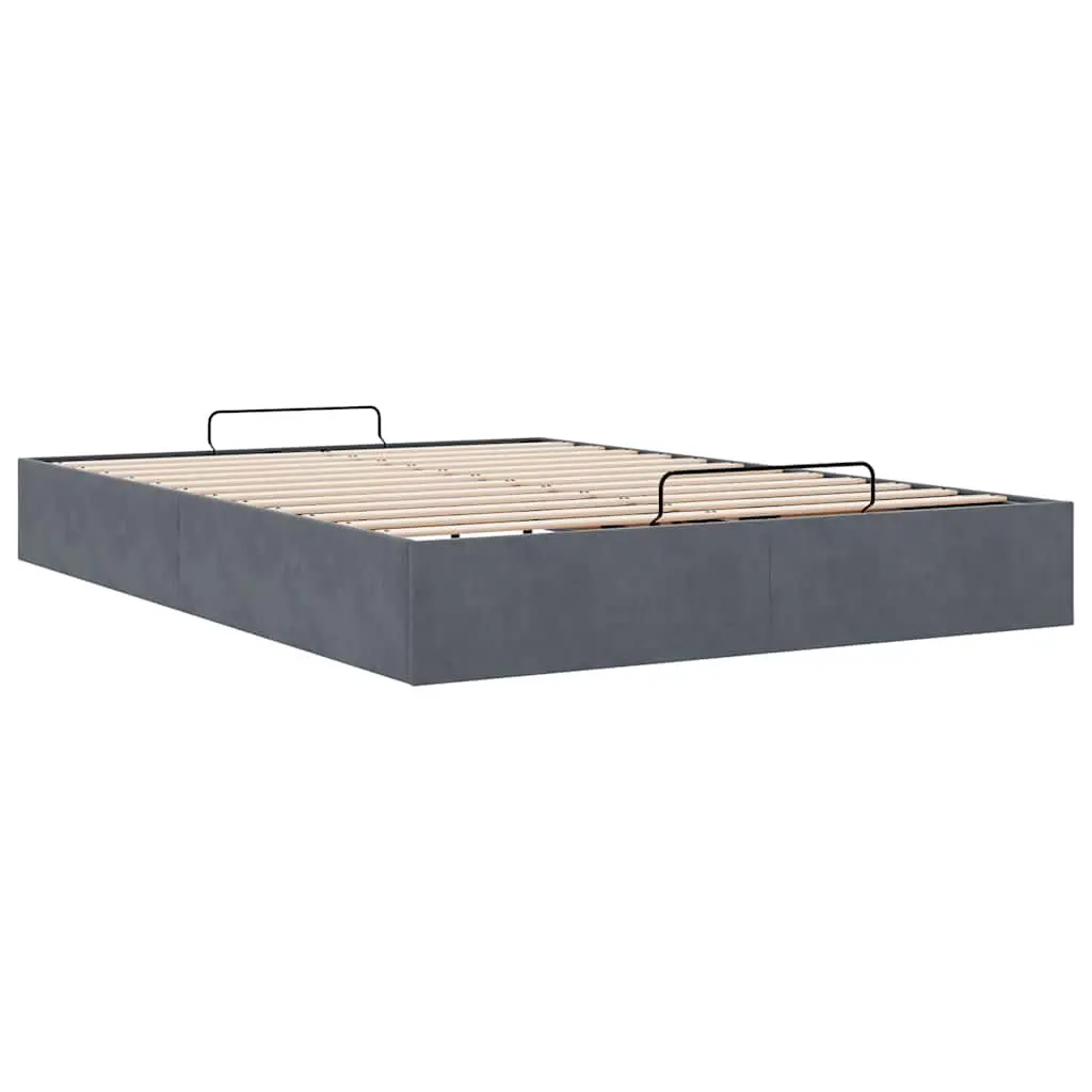 Ottoman Storage Bed Frame Velvet Grey Queen Size