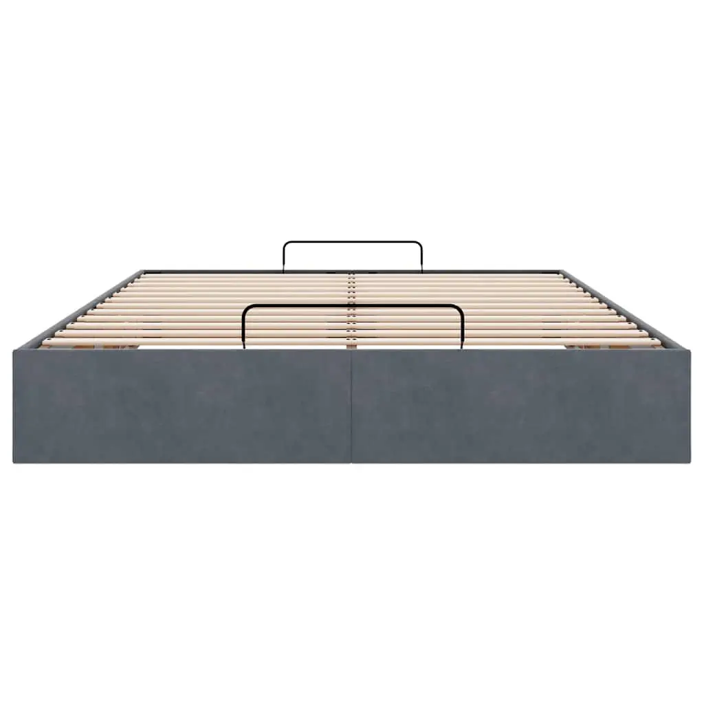 Ottoman Storage Bed Frame Velvet Grey Queen Size