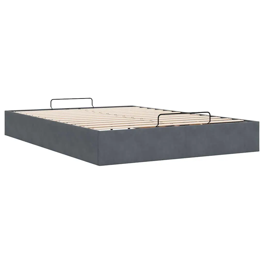 Ottoman Storage Bed Frame Velvet Grey Queen Size