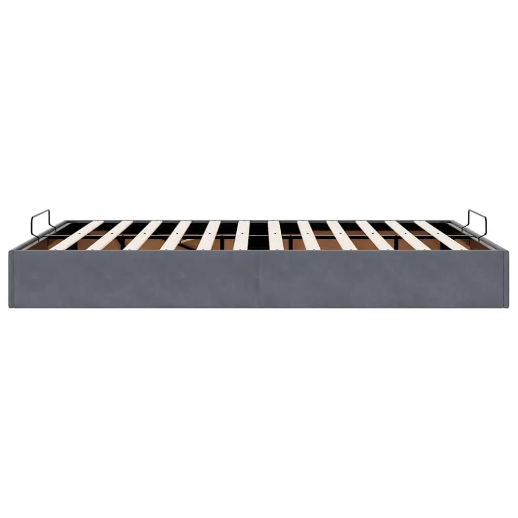 Ottoman Storage Bed Frame Velvet Grey Queen Size