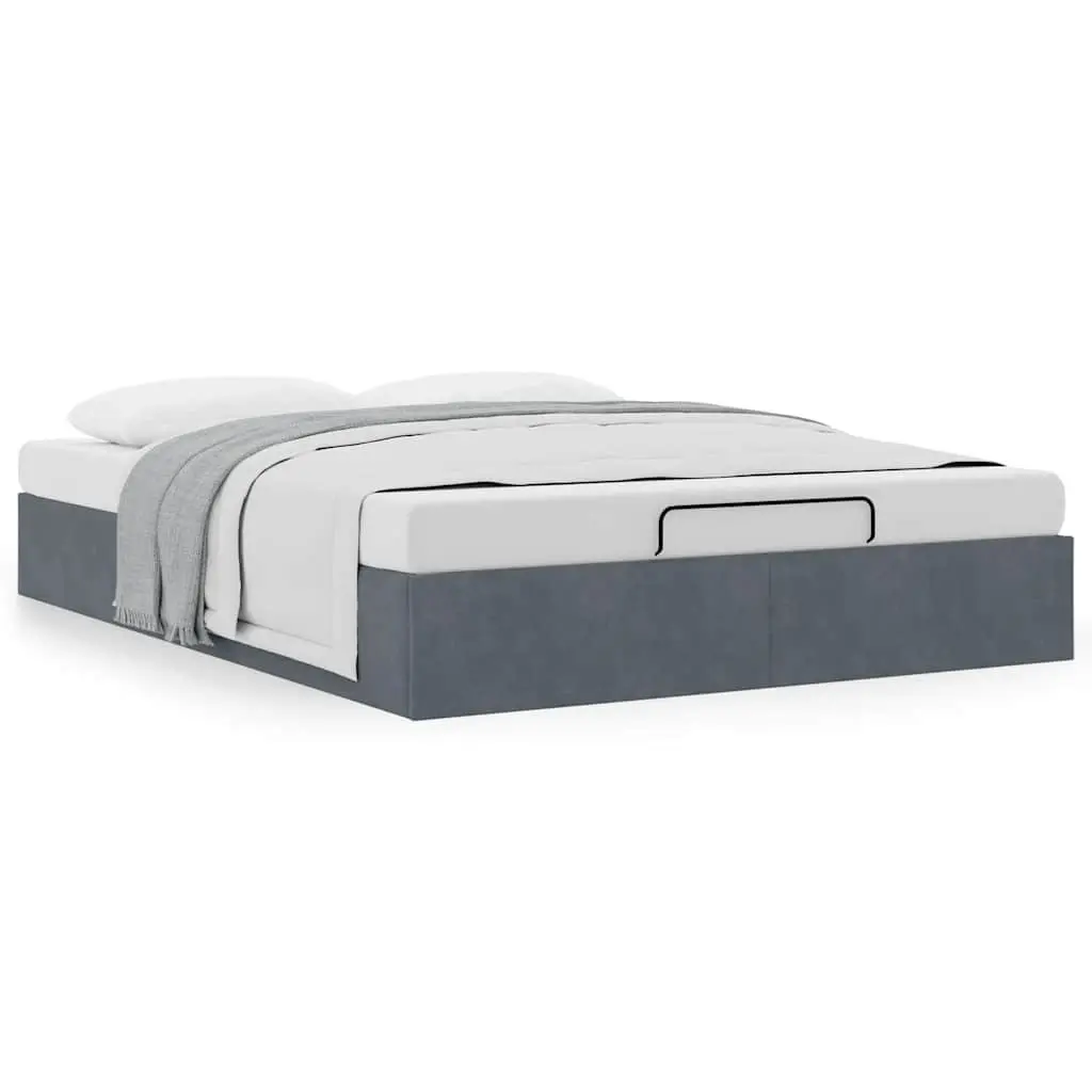 Ottoman Storage Bed Frame Velvet Grey Queen Size