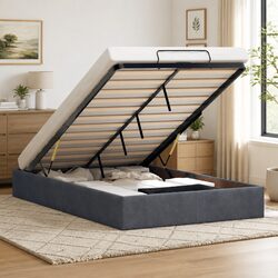 Velvet Grey King Single Ottoman Storage Bed Frame