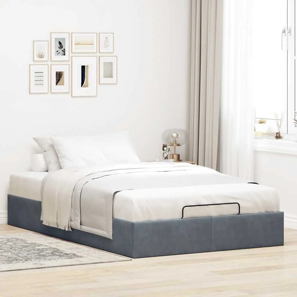 Velvet Grey King Single Ottoman Storage Bed Frame