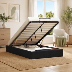 King Single Ottoman Storage Bed Frame in Black Velvet