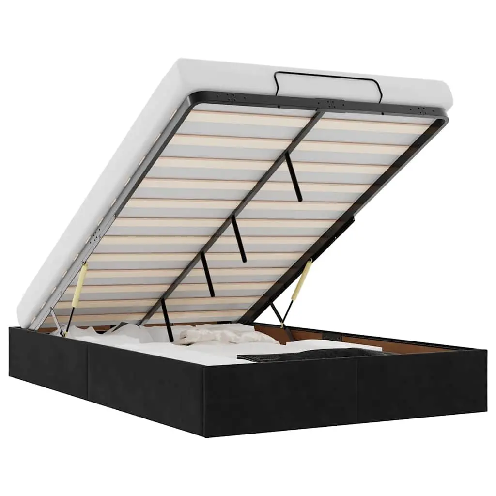 King Single Ottoman Storage Bed Frame in Black Velvet