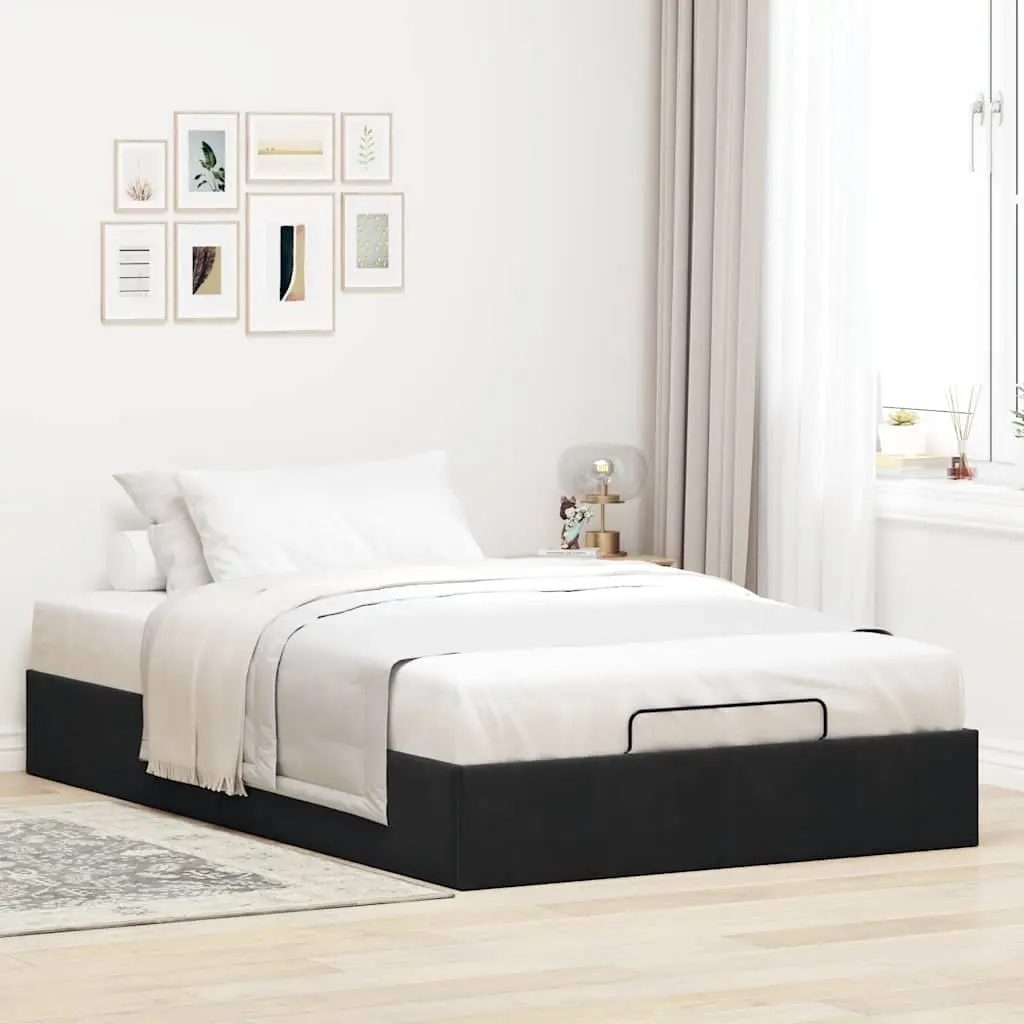 King Single Ottoman Storage Bed Frame in Black Velvet