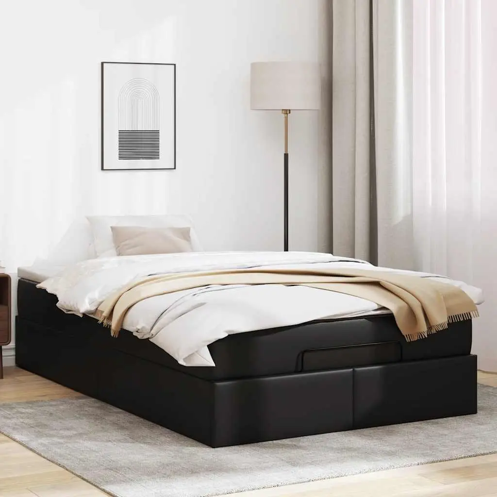 Ottoman Storage Bed Black Faux Leather Super Single with Pocket Spring Mattress