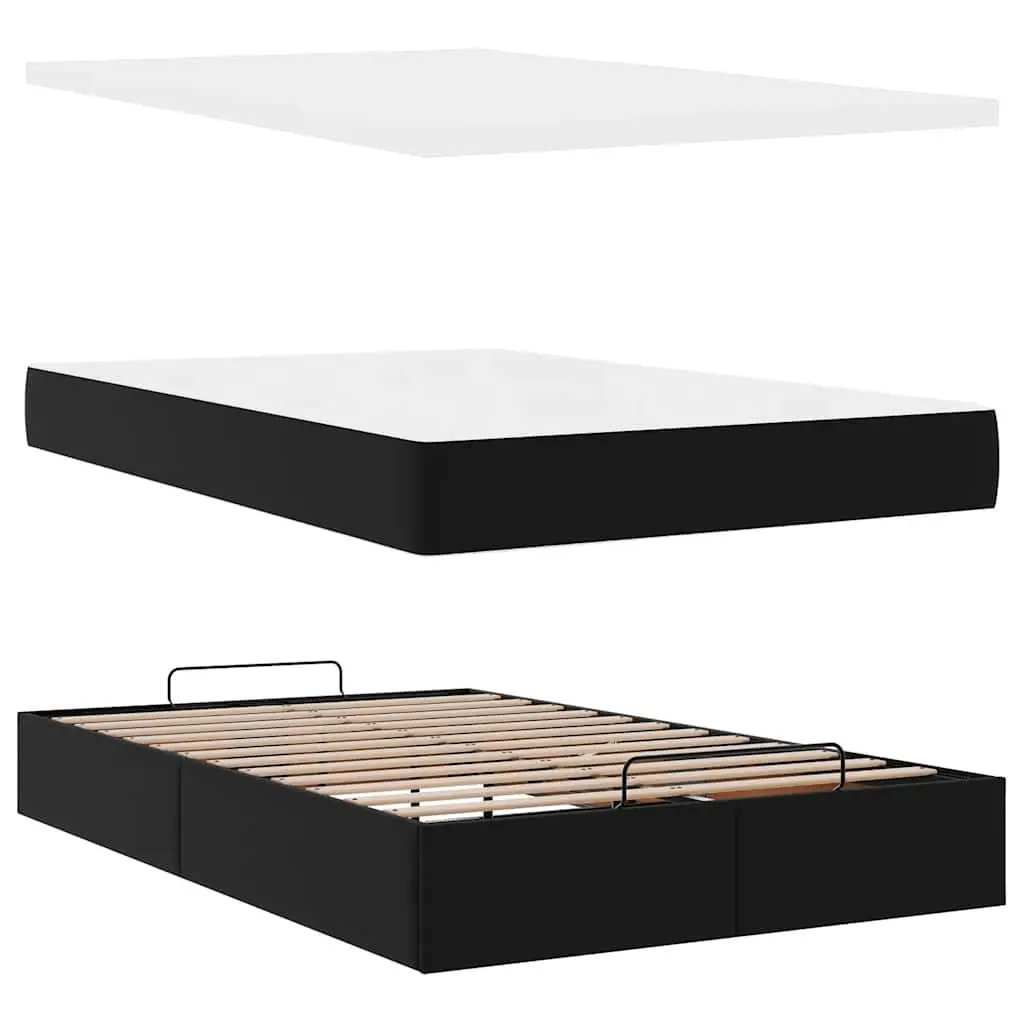 Ottoman Storage Bed Black Faux Leather Super Single with Pocket Spring Mattress