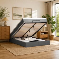 Comfort-Enhancing Double Ottoman Bed with Grey Fabric