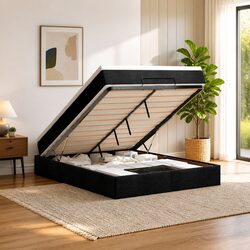 Double Ottoman Bed with Pocket Spring Mattress in Black