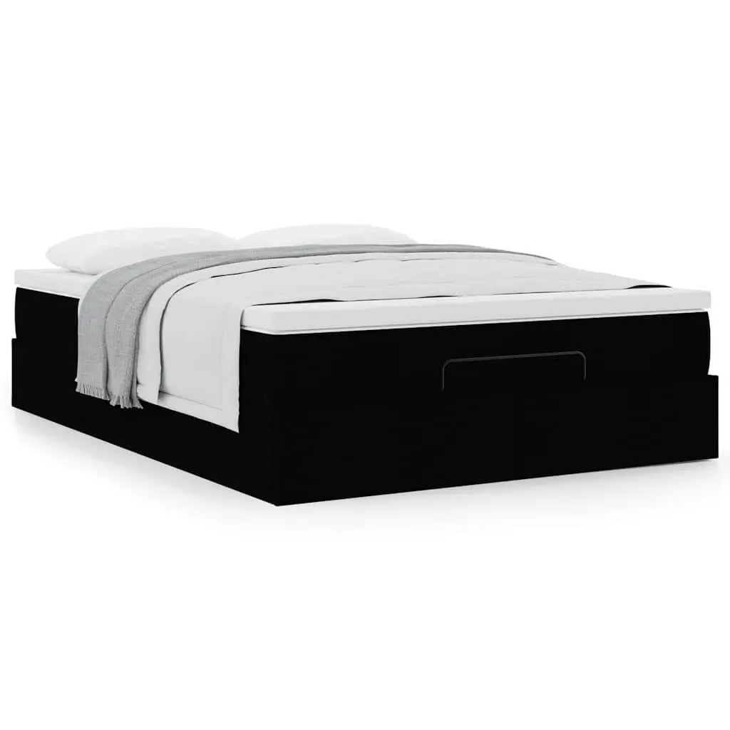 Double Ottoman Bed Black Fabric with Pocket Spring Mattress and Hydraulic Lift