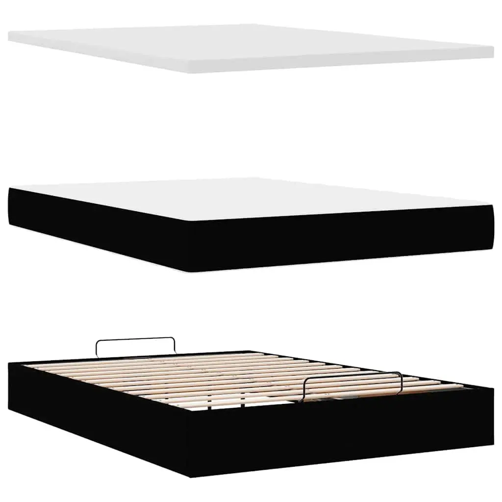 Double Ottoman Bed Black Fabric with Pocket Spring Mattress and Hydraulic Lift