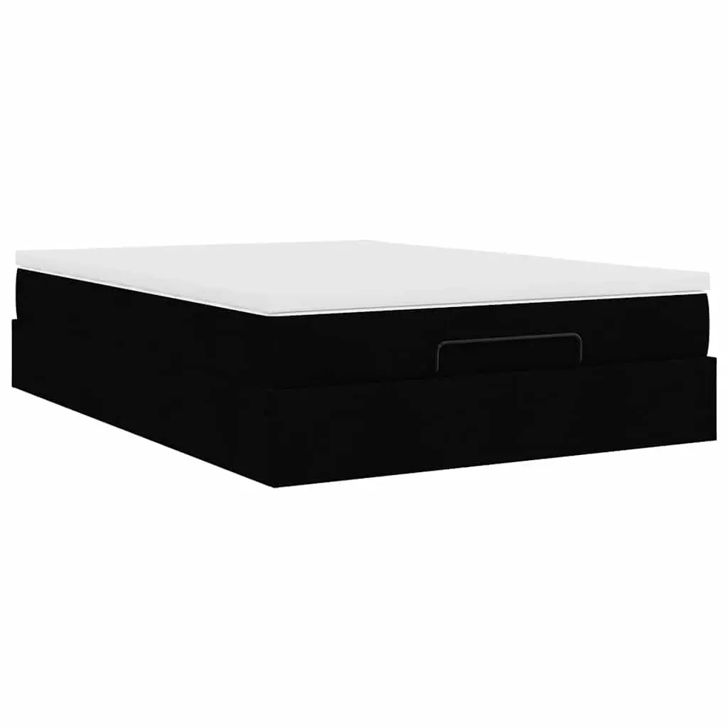 Double Ottoman Bed Black Fabric with Pocket Spring Mattress and Hydraulic Lift