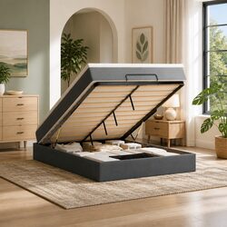 Queen Ottoman Bed with Pocket Spring Mattress in Grey