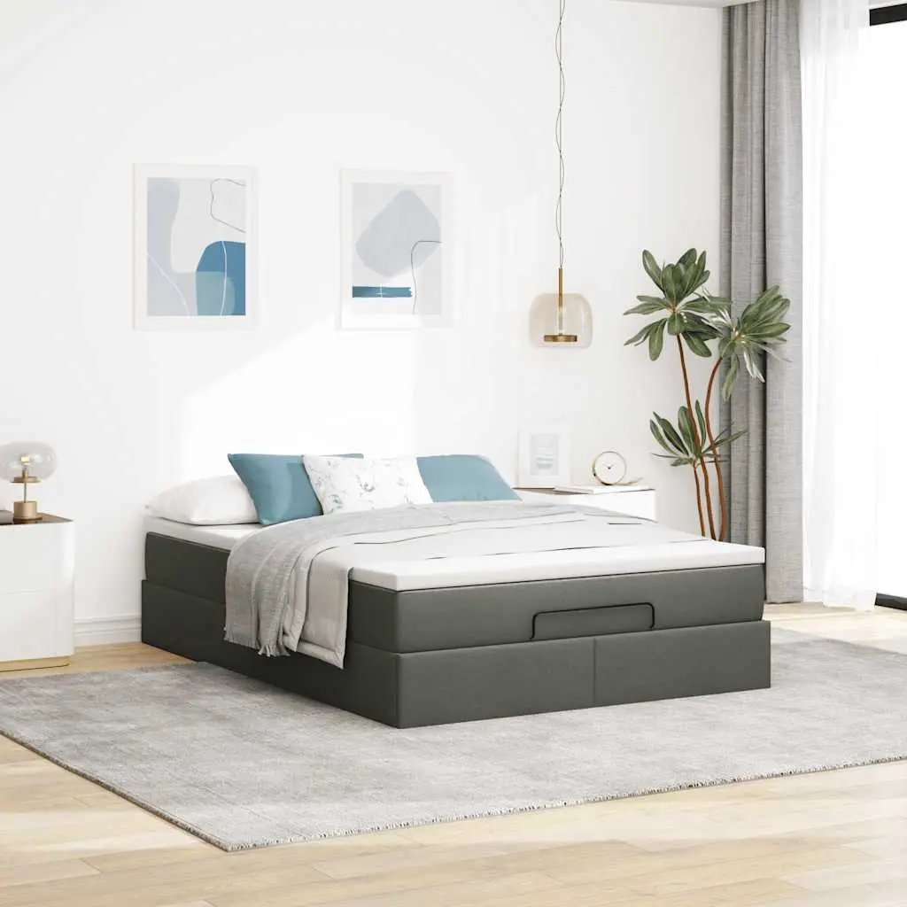 Ottoman Bed Grey Fabric Queen Pocket Spring Mattress Storage Lift Base