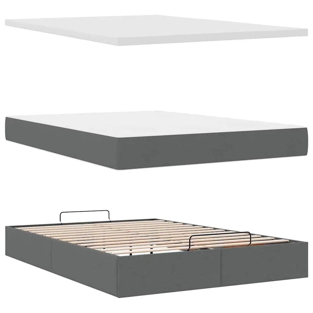 Ottoman Bed Grey Fabric Queen Pocket Spring Mattress Storage Lift Base