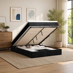 Queen Ottoman Bed with Pocket Spring Mattress in Black