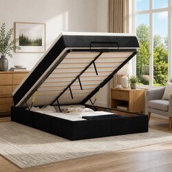 King Single Black Fabric Ottoman Bed with Storage Lift