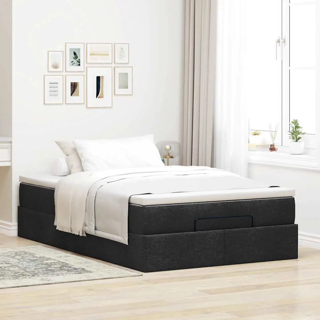 Ottoman Bed Black Fabric King Single Storage Lift Up Frame with Pocket Spring Mattress