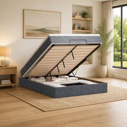 Stylish Grey Velvet Ottoman Bed with Pocket Spring Mattress