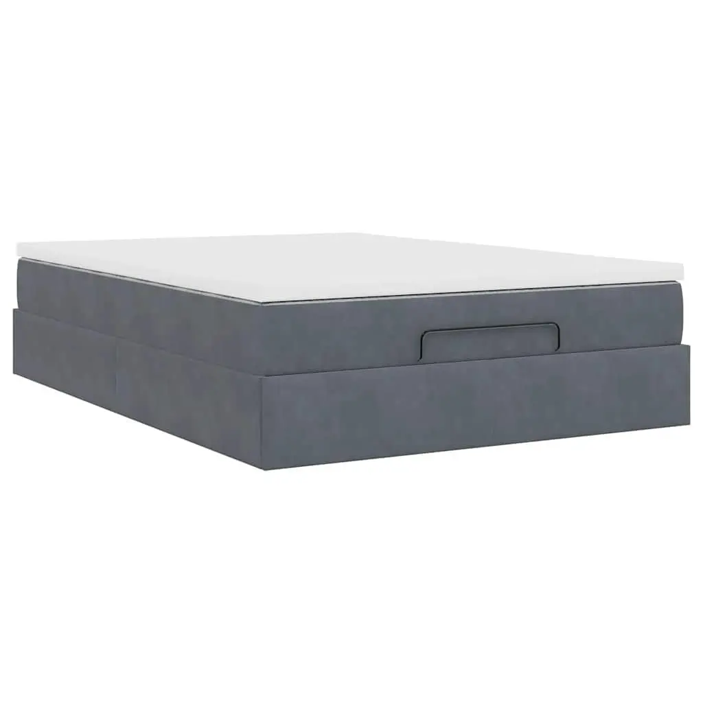 Ottoman Bed Double Grey Velvet with Pocket Spring Mattress and Hydraulic Lift Storage