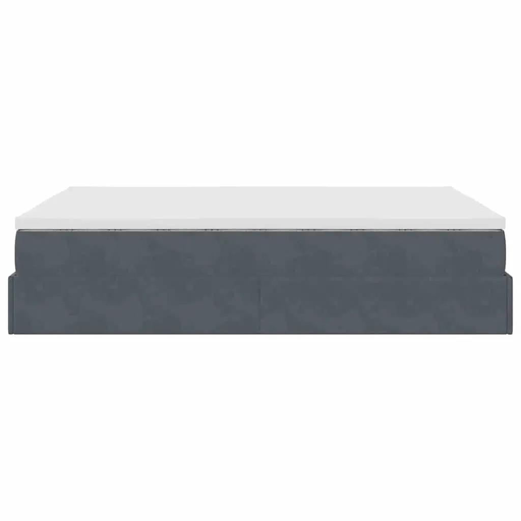 Ottoman Bed Double Grey Velvet with Pocket Spring Mattress and Hydraulic Lift Storage
