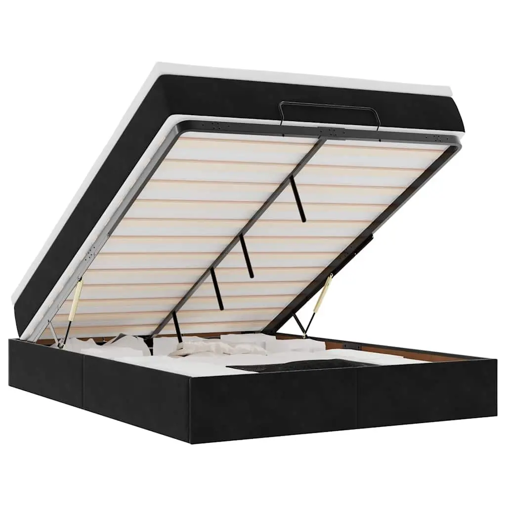 Ottoman Bed Double Black Velvet Pocket Spring Mattress Storage Lift Frame