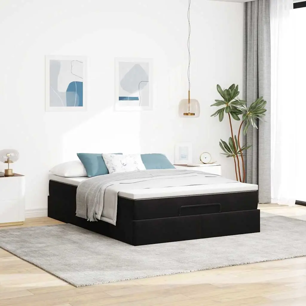 Ottoman Bed Double Black Velvet Pocket Spring Mattress Storage Lift Frame